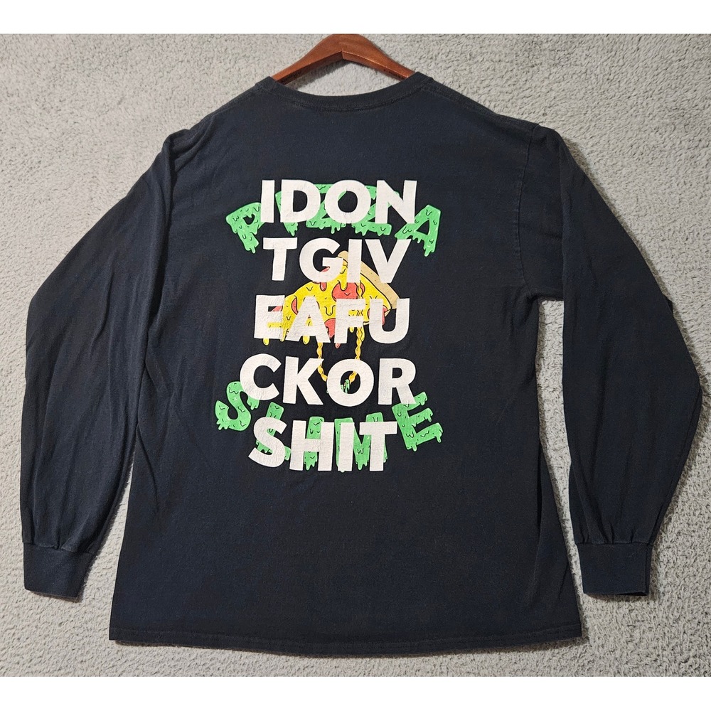 IDGAFOS X Pizza Slime T Shirt Size Large Mens Black‎ Long Sleeve Graphic